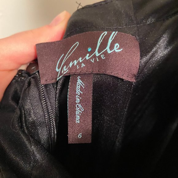 Black and Gold Bugle Beaded Cutout Prom Dress - Picture 7 of 7